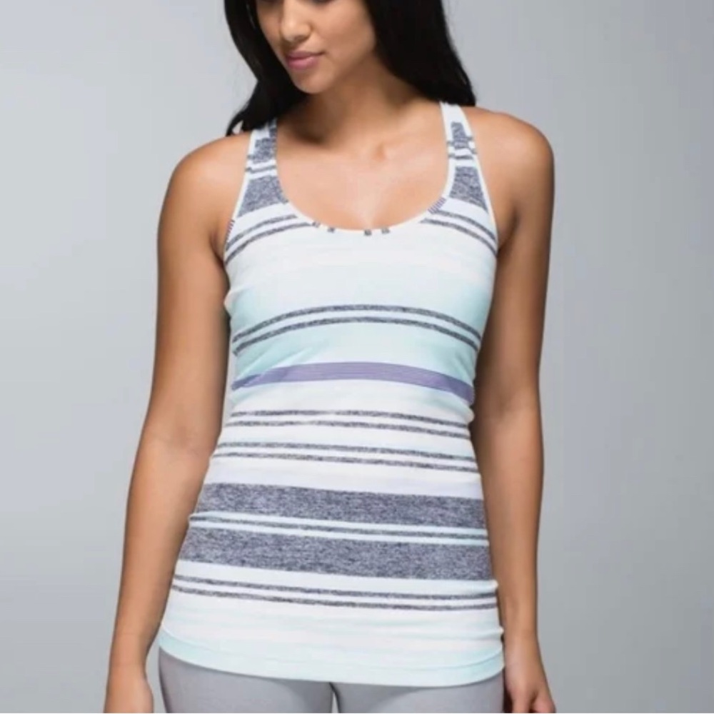 lululemon athletica Light Blue and White Striped Tank Top